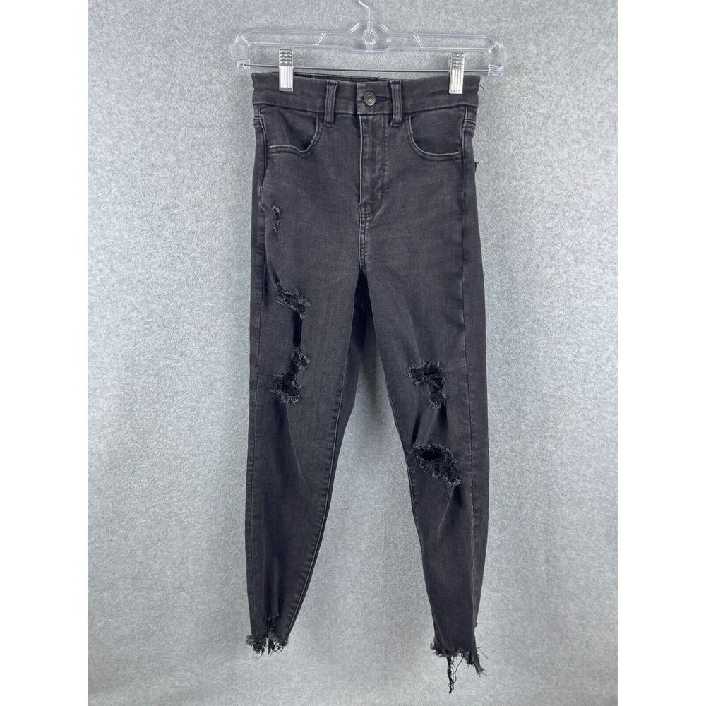 American Eagle Skinny Jeans Women's 0 Short Fit Black Dark Wash High Rise Casual